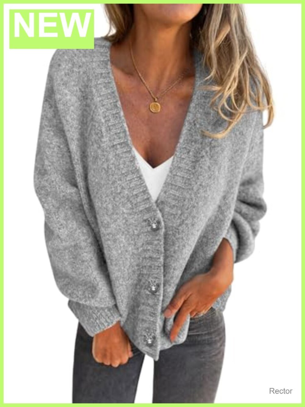 Chunky Knit Cardigan Button Down Oversized V-Neck Long Sleeve Sweater